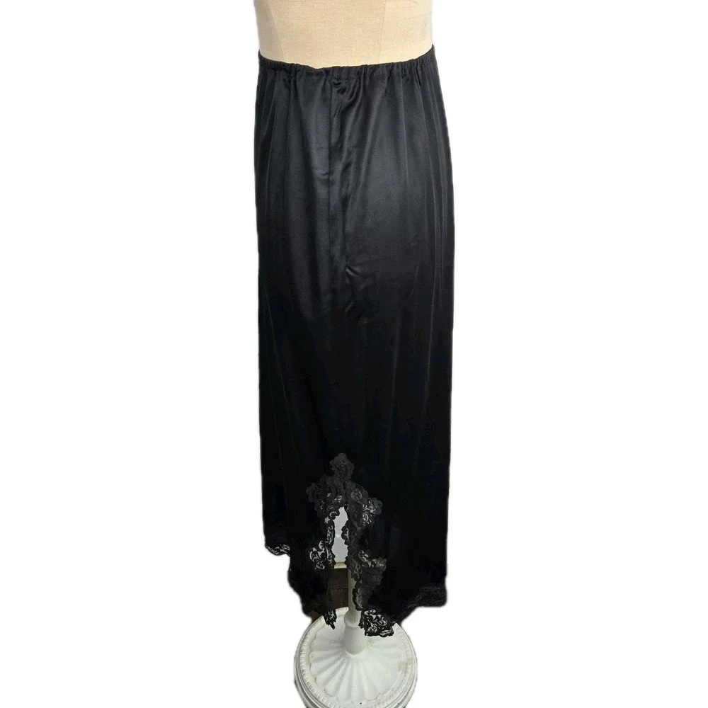 Kayser Vtg Black Long Half Slip‎ Size S Side Slit Lace Trim Made In USA Lingerie